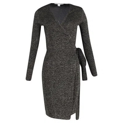 Diane Von Furstenberg Mini Evelyn Wrap Dress In Metallic Black Merino Wool