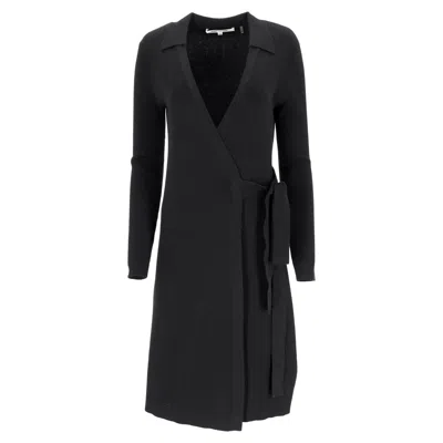 Diane Von Furstenberg Mini Jeanne Knitted Long Sleeve Wrap Dress In Black Viscose