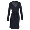 Diane Von Furstenberg Mini Long Sleeve Wrap Dress In Navy Blue Rayon In Blue