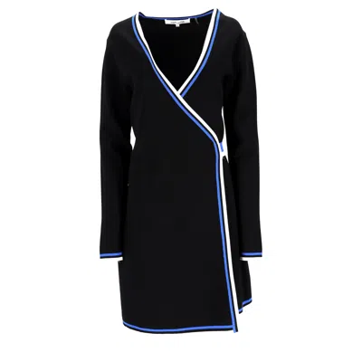 Diane Von Furstenberg Mini Wrap Long Sleeve Dress In Black Viscose