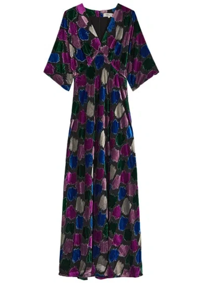 DIANE VON FURSTENBERG DIANE VON FURSTENBERG MIRI VELVET DEVORÉ MESH MAXI DRESS