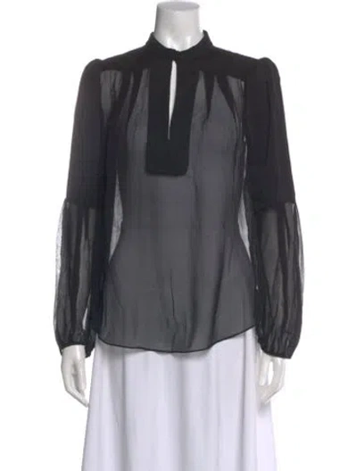 Pre-owned Diane Von Furstenberg Mock Neck Long Sleeve Blouse In Black