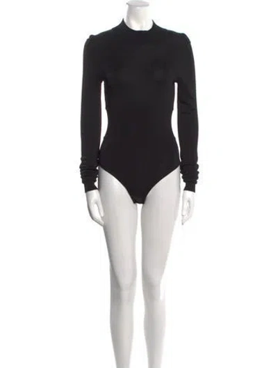 Pre-owned Diane Von Furstenberg Mock Neck Long Sleeve Bodysuit In Black