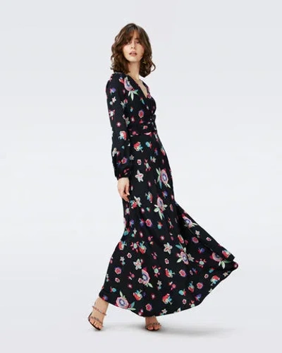 Diane Von Furstenberg Monika Wrap-effect Floral-print Crepe De Chine Maxi Dress In Black