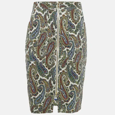 Pre-owned Diane Von Furstenberg Multicolor Paisley Print Cotton Zip Up Midi Skirt M