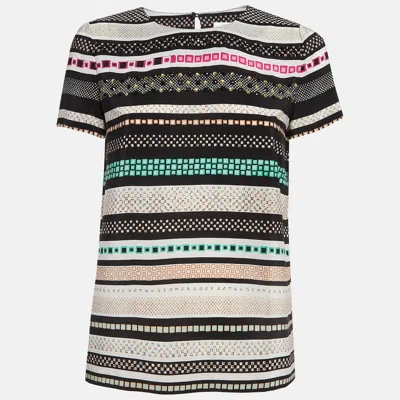 Pre-owned Diane Von Furstenberg Multicolor Print And Studded Silk Top Xs