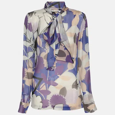 Pre-owned Diane Von Furstenberg Multicolor Printed Chiffon Dariana Tie Long Sleeve Shirt M