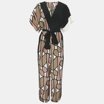 Pre-owned Diane Von Furstenberg Multicolor Printed Silk Belted Jumpsuit M