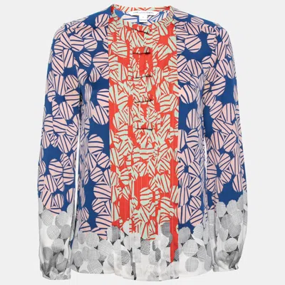 Pre-owned Diane Von Furstenberg Multicolor Printed Silk Snap Front Closure Blouse S
