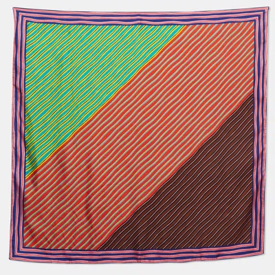 Pre-owned Diane Von Furstenberg Multicolor Striped Silk Square Scarf