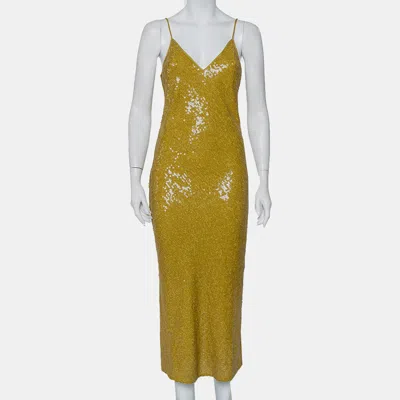 Pre-owned Diane Von Furstenberg Mustard Yellow Sequin Embellished Silk Havita Dress M