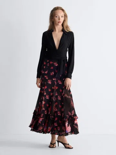 Diane Von Furstenberg Nathalie Ruffled Maxi Skirt In Black