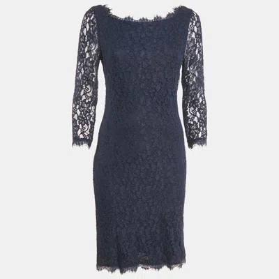 Pre-owned Diane Von Furstenberg Navy Blue Lace Short Zarita Dress M