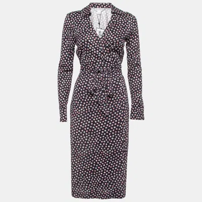 Pre-owned Diane Von Furstenberg Navy Blue Pirouette Dot Print Silk Jersey Cybil Wrap Dress M
