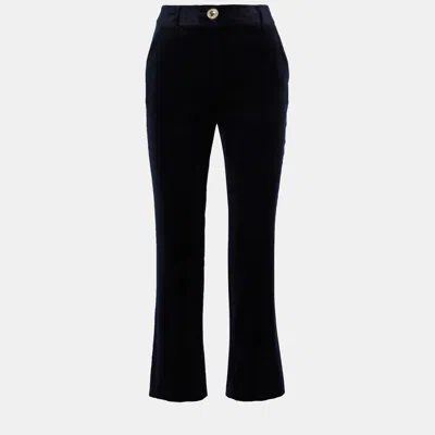 Pre-owned Diane Von Furstenberg Navy Blue Velvet Pants M (us 6)