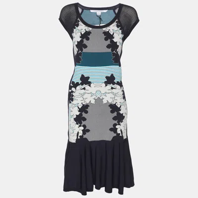 Pre-owned Diane Von Furstenberg Navy Blue/white Knit Jalen Dress S