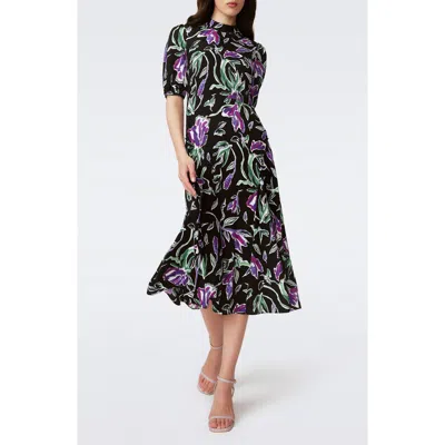 Diane Von Furstenberg Women's Nella Floral Short-sleeve Midi-dress In Tulip Fields Violet