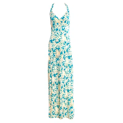 Pre-owned Diane Von Furstenberg New Dvf  Maxi Neckholder Evening Gown Dress In Gray