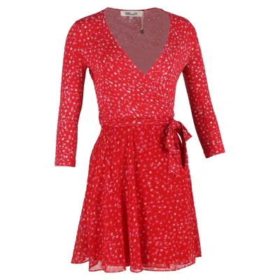 Diane Von Furstenberg New Irina Floral-print Mini Wrap Dress In Red Viscose