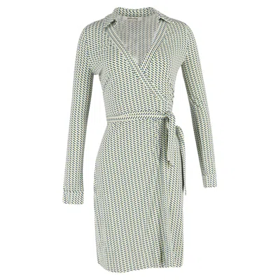 Diane Von Furstenberg New Jeanne Printed Wrap Dress In Green Viscose In Gray