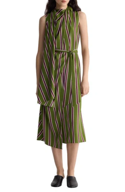Diane Von Furstenberg Nora Striped Silk Blend Midi Dress In Tavern Stripe Glen Green