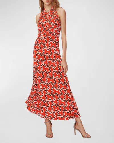 Diane Von Furstenberg Nyck Abstract-print Halter Maxi Dress In Cloud Patch Red Sm