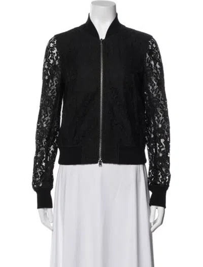 Pre-owned Diane Von Furstenberg Nylon Lace Pattern Bomber Jacket In Black