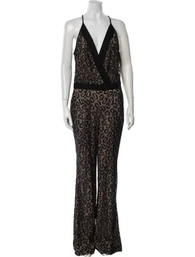 Pre-owned Diane Von Furstenberg Nylon Lace Pattern Jumpsuit In Black