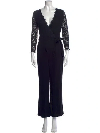 Pre-owned Diane Von Furstenberg Nylon Lace Pattern Jumpsuit In Black