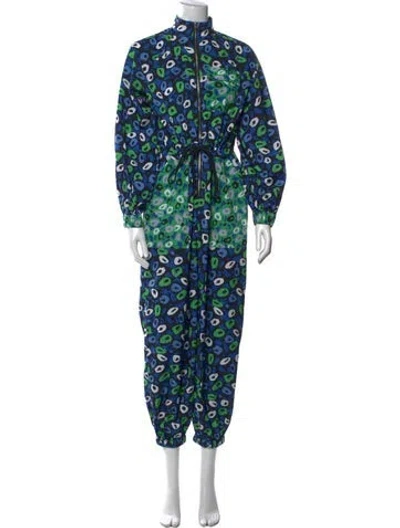 Pre-owned Diane Von Furstenberg Nylon Printed Jumpsuit In Blue