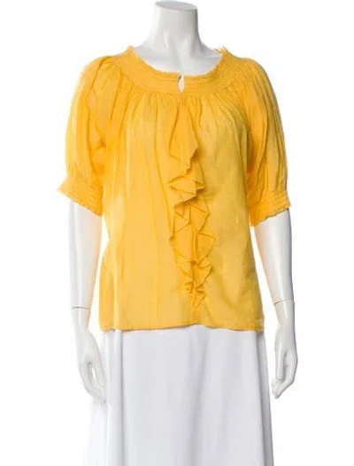 Pre-owned Diane Von Furstenberg Off-the-shoulder Short Sleeve Blouse In Yellow