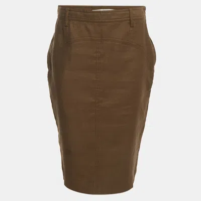 Pre-owned Diane Von Furstenberg Olive Green Linen Blend Martinique Cargo Pencil Skirt L