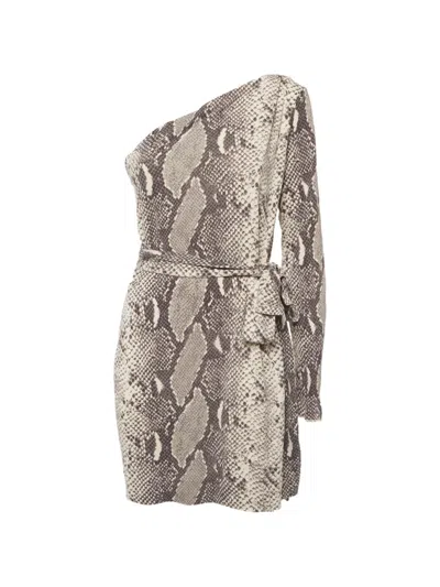Pre-owned Diane Von Furstenberg One-shoulder Mini Wrap Dress In Neutral
