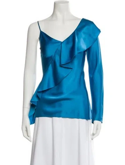 Pre-owned Diane Von Furstenberg One-shoulder Sleeveless Blouse In Blue