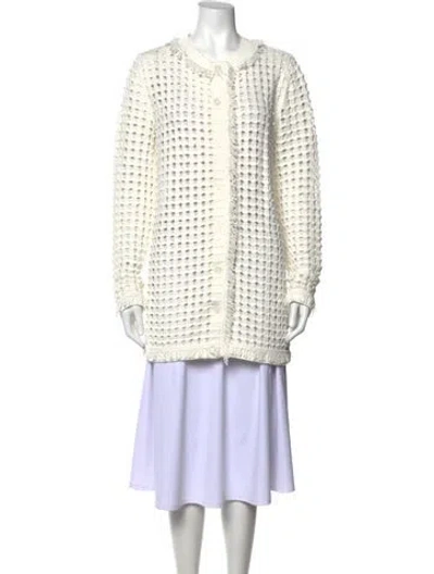 Pre-owned Diane Von Furstenberg Open Front Sweater In White