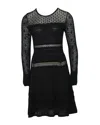 Diane Von Furstenberg Open Knit Long Sleeve Dress In Black Viscose In Black