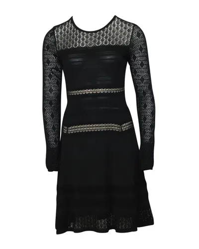 Diane Von Furstenberg Open Knit Long Sleeve Dress In Black Viscose