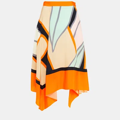 Pre-owned Diane Von Furstenberg Orange Printed Silk Skirt S (us 4)