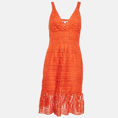 Pre-owned Diane Von Furstenberg Orange Tiana Guipure Midi Dress M