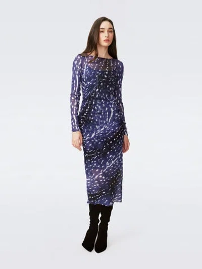Diane Von Furstenberg Oslo Dress In Fawn Perfect Navy