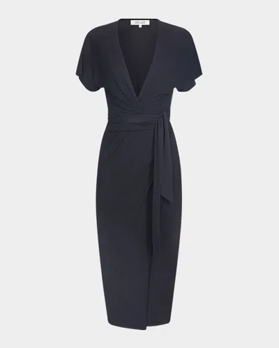 Diane Von Furstenberg Paisley Bodycon Midi Wrap Dress In Black