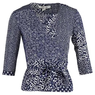 Diane Von Furstenberg Paisley Print Wrap Top In Blue Viscose