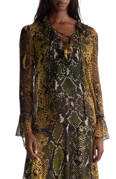 Diane Von Furstenberg Paola Ruffled Neck Top In Serpente Caraway