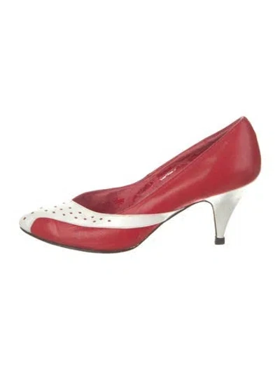 Pre-owned Diane Von Furstenberg Patent Leather Colorblock Pattern Pumps In Red