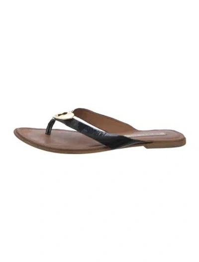 Pre-owned Diane Von Furstenberg Patent Leather Flip Flops In Black