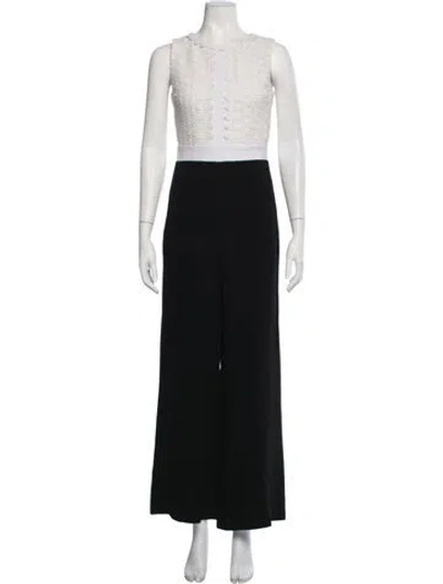Pre-owned Diane Von Furstenberg Patterned Crew Neck Jumpsuit In White