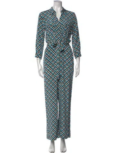 Pre-owned Diane Von Furstenberg Patterned Jumpsuit In Blue