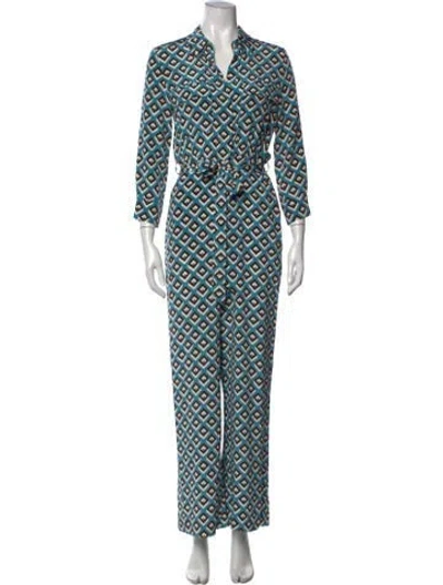 Pre-owned Diane Von Furstenberg Patterned Jumpsuit In Blue