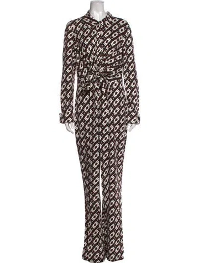 Pre-owned Diane Von Furstenberg Patterned Jumpsuit In Brown