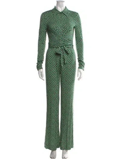Pre-owned Diane Von Furstenberg Patterned Jumpsuit In Green